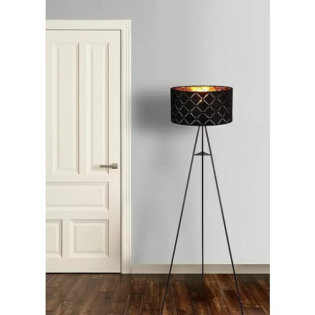 Steh Lampe Ess Zimmer Beistell Lese Stativ Leuchte Textil Schirm schwarz-gold Globo 15334S