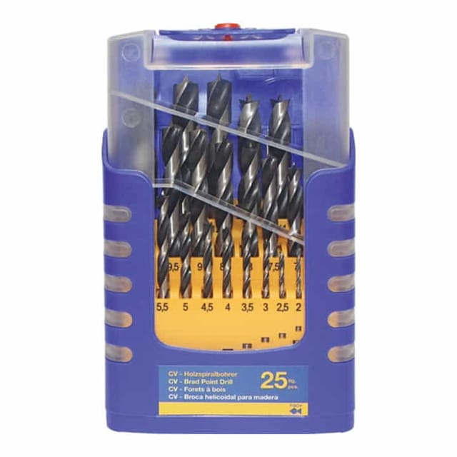Fisch-tools - Holzspiralbohrersatz 012K 25-teilig ø 1 - 13 mm 0,5mm steigend CV-Stahl