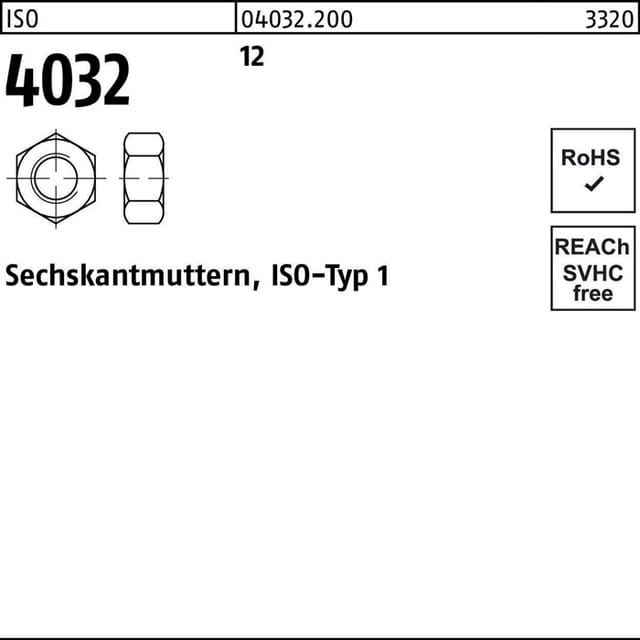 Sechskantmutter iso 4032 m 16 12