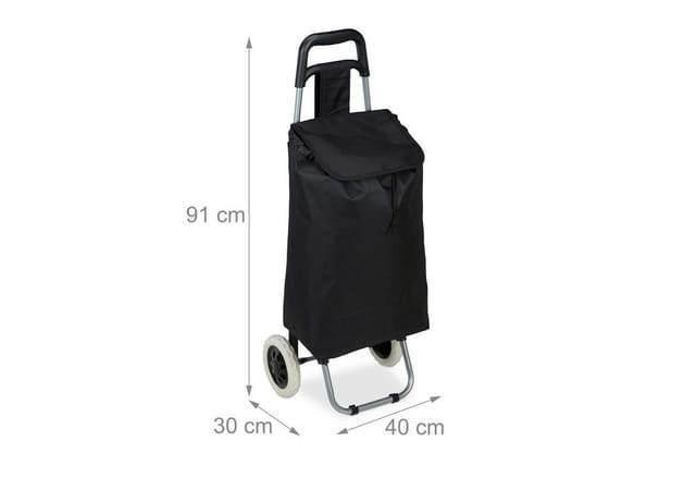 Relaxdays - Einkaufstrolley, klappbar, 25 l Einkaufstasche mit Rollen, bis 10 kg belastbar, hbt: 91 x 40 x 30 cm, schwarz
