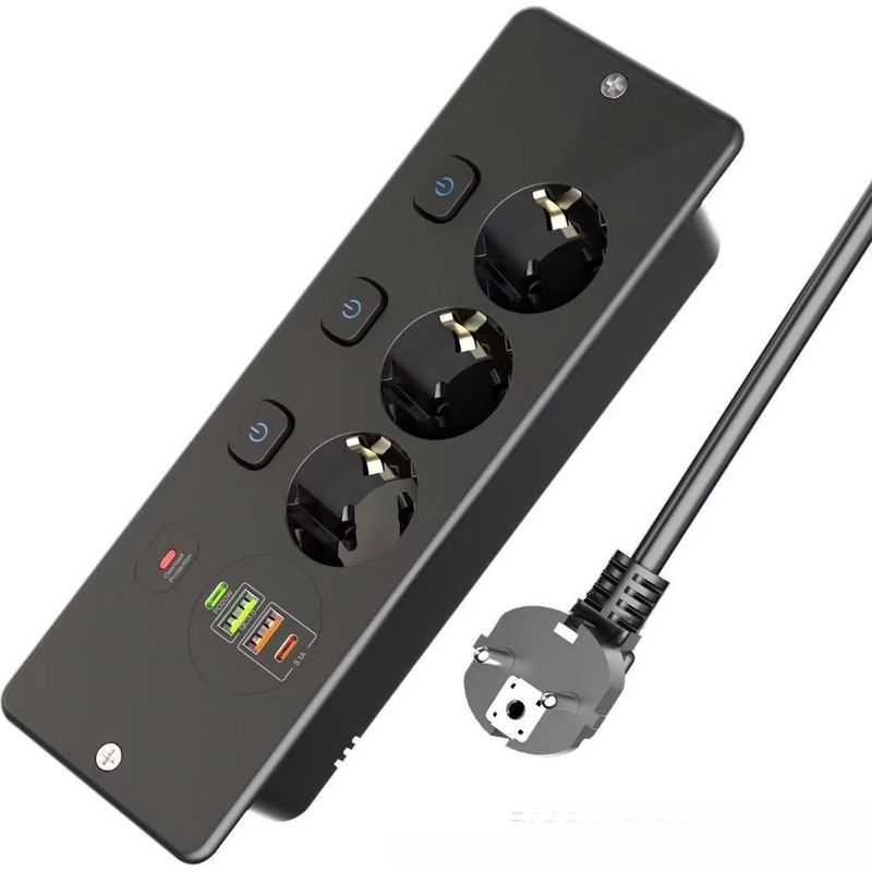 Ausziehbare Tischsteckdosenleiste Mit Drei Löchern, Integrierte Steckdosenleiste Mit 4 Usb-anschlüssen