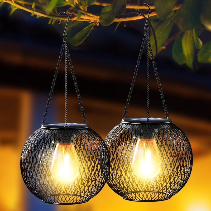 Set Mit 2 Wasserdichten Solarlaternen Für Den Außenbereich, Hängeleuchten, Dekorative Außenbeleuchtung, Gartendekoration, Retro-laterne Für Garten, Terrasse, Weg, Baum