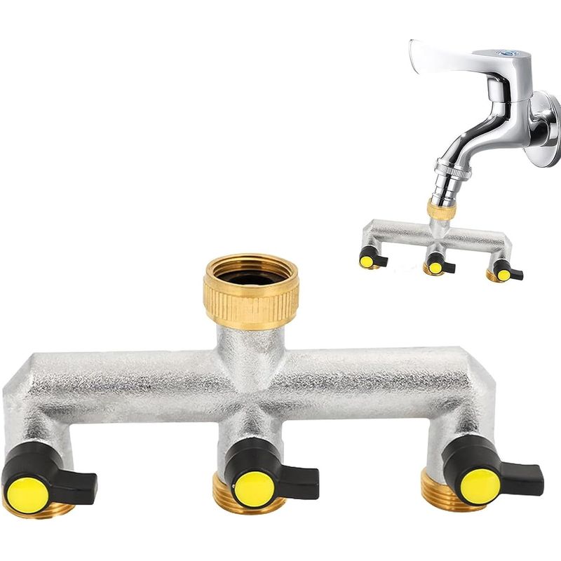 3/4-zoll-wasserhahnverteiler, 3-wege-schlauchanschluss Mit 3 Separaten Ventilen Für Haus, Garten, Küche Und Hof