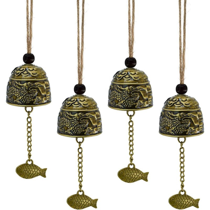 Set Aus 4 Vintage-drachenglocken, Metallglocken, Glücksbringer Für Den Außenbereich, Geeignet Für Haus, Garten, Hof Und Innen-/außenräume.