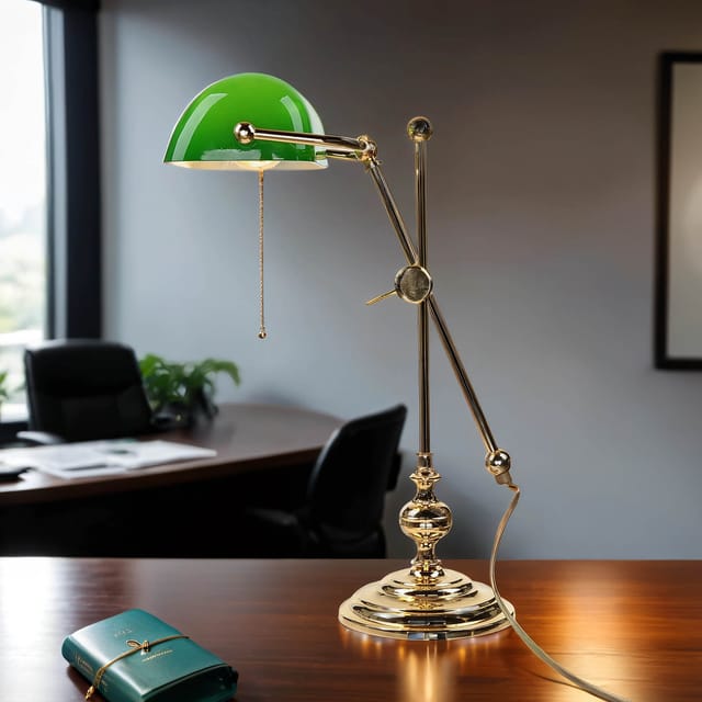 Bankerlampe aus Echt-Messing Vergoldet 24 Karat