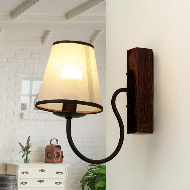 Wandleuchte mit Schirm in Braun Beige Landhausstil E14