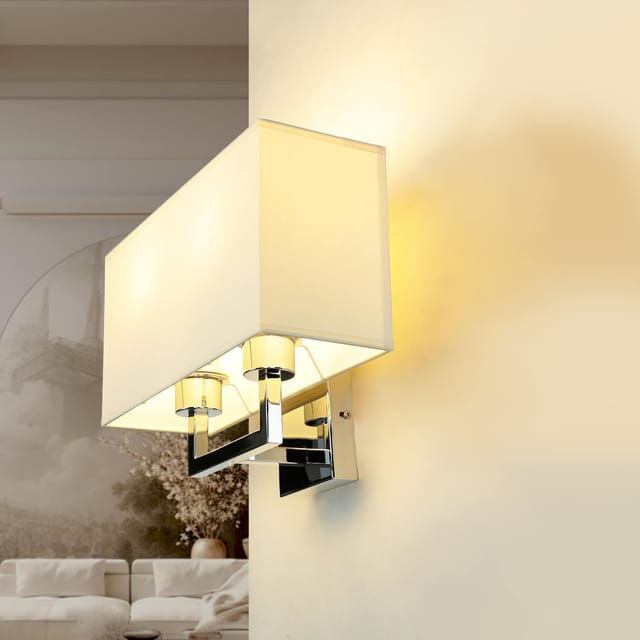 Licht-erlebnisse - Moderne Wandleuchte 2-flammig Stoffschirm Schlafzimmer