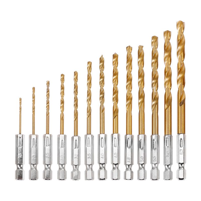 Sollbry Hss-spiralbohrer-set, 13-teilig, Sechskantbohrer Aus Hochleistungsschnellstahl Mit Titanbeschichtung, 1,5 Mm – 6,5 Mm Zum Bohren Von Holz, Metall Und Kunststoff
