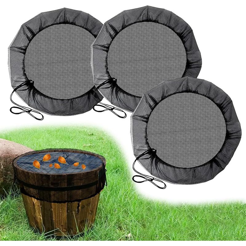Sollbry 3-teiliges Regentonnennetz, Regentonnenabdeckung Mit Verstellbarem Kordelzug, Regenwassertanknetz, Mücken- Und Laubschutznetz