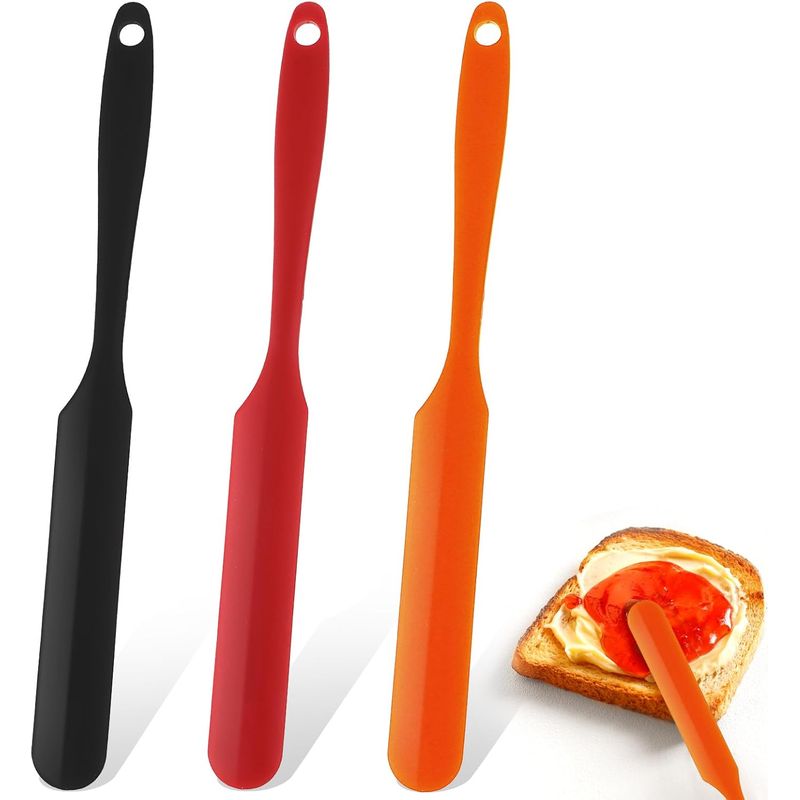 Sollbry 3er-set 24 Cm Hitzebeständige Silikon-kochspatel, Antihaftbeschichtet, Nahtloses Design, Unverzichtbar Für Die Küche, Für Glasurtöpfe, Kleiner Spatel - Schwarz/rot/