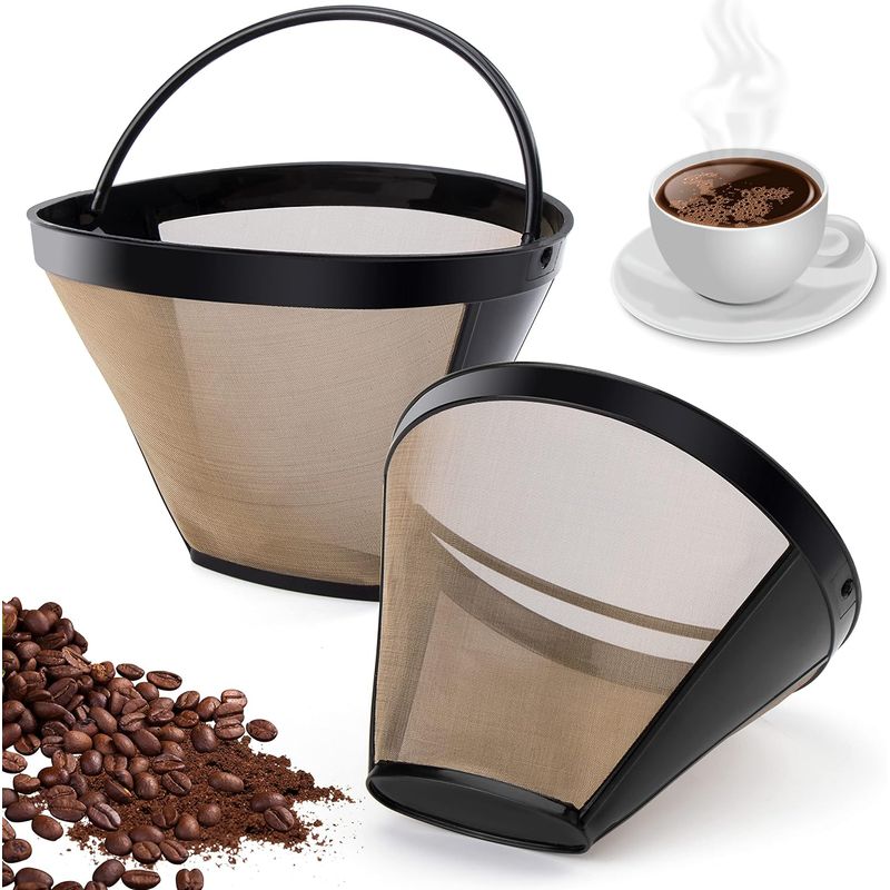 Sollbry 2-teiliges Wiederverwendbares Kaffeefilterset, Permanentfilter, Universal-kaffeemaschinenfilter, 100-mesh-kaffeefilter, Edelstahl 304, Mit Griff, 12 Cm, Für Die Meisten Kaffeemaschinen