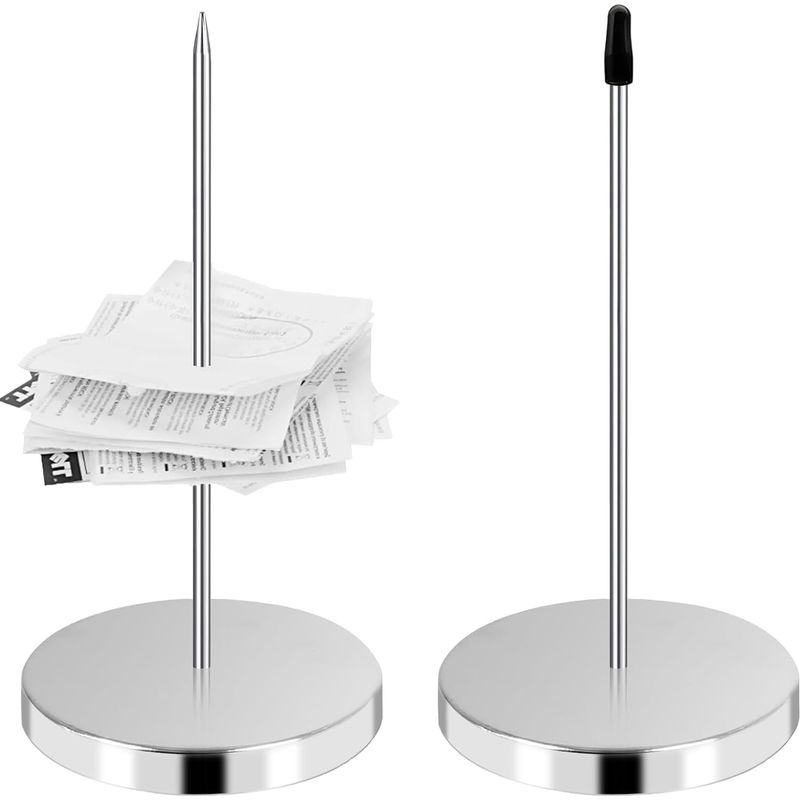 Sollbry 2-teiliger Notizhalter Für Geldscheine, Geldscheinhalter Aus Metall, Geldscheinnadel Mit Rundem Sockel, Karteikartenhalter Für Restaurant, Küche, Büro, Hotel (silber)