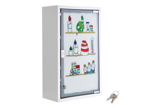 Xxl Medizinschrank mit bunter Milchglas Tür - 50 x 30 cm - Arzneischrank Erste Hilfe Hausapotheke
