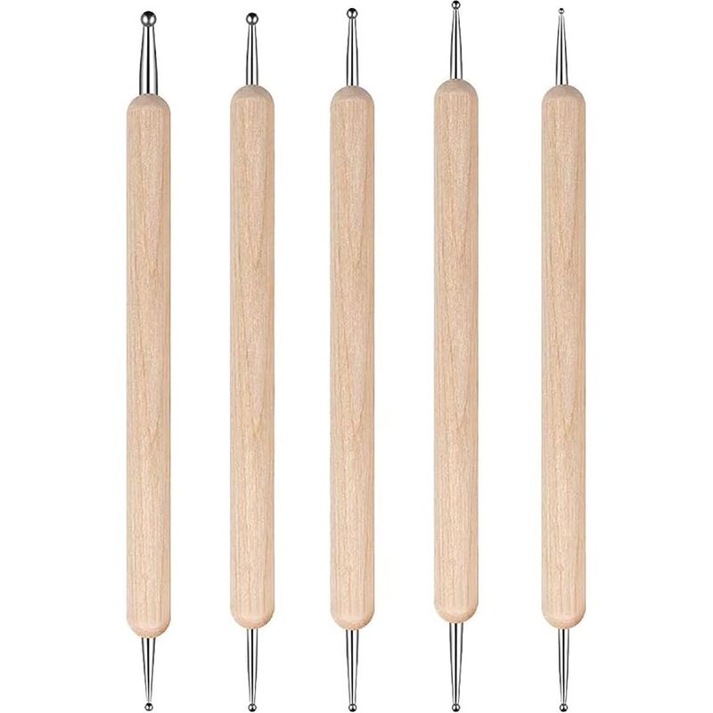 Kugelschreiber Aus Holz, 5 Stück Doppelseitige Stifte Zum Nachzeichnen Und Punktieren, Prägestifte Aus Edelstahl Zum Malen Und Prägen, Töpfer- Und Tonarbeiten