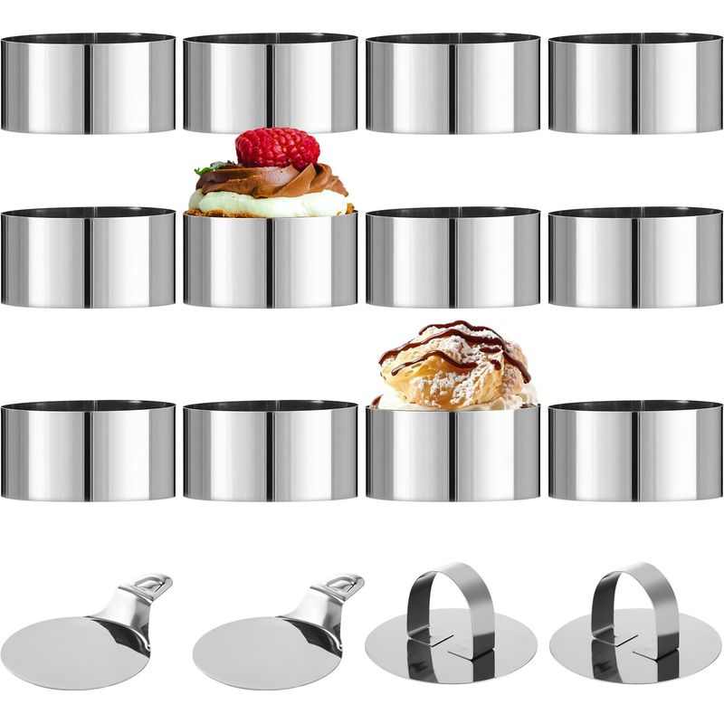 12-teiliges Gebäckring-set Aus Edelstahl, Gebäckring Mit Deckel Und Boden, 8 Cm Runder Mousse-ring, Geeignet Zur Zubereitung Von Mousse Und Keksen