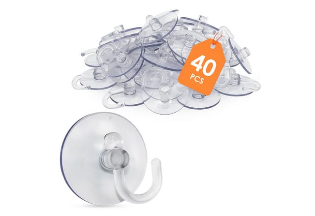 Saugnapf mit Haken 40 Stück - Halterung für Lichterkette, Lichternetz etc. - Lichterkettenhalterung Saugnapf