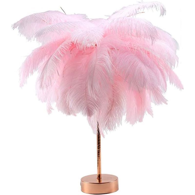 Rosa Federtischlampe, Nachttischlampe Mit Fernbedienung. Usb-schnittstelle Mit Doppelter Verwendungsmöglichkeit.