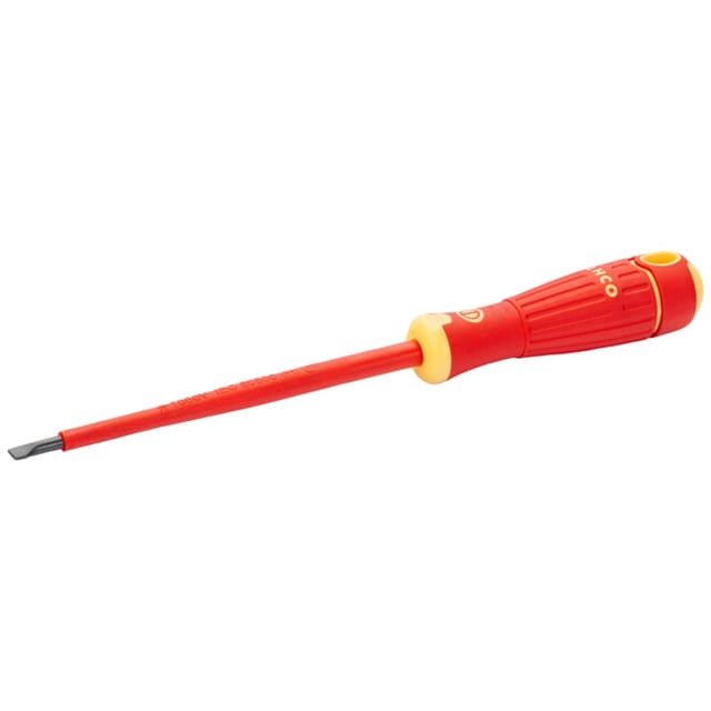 Bahcofit Isolierter Schraubendreher Für Schlitzschrauben Mit 2-komponenten-griff, Vde-zertifiziert 0.8 Mm X 4 Mm X 100 Mm - Einzelhandelsverpackung