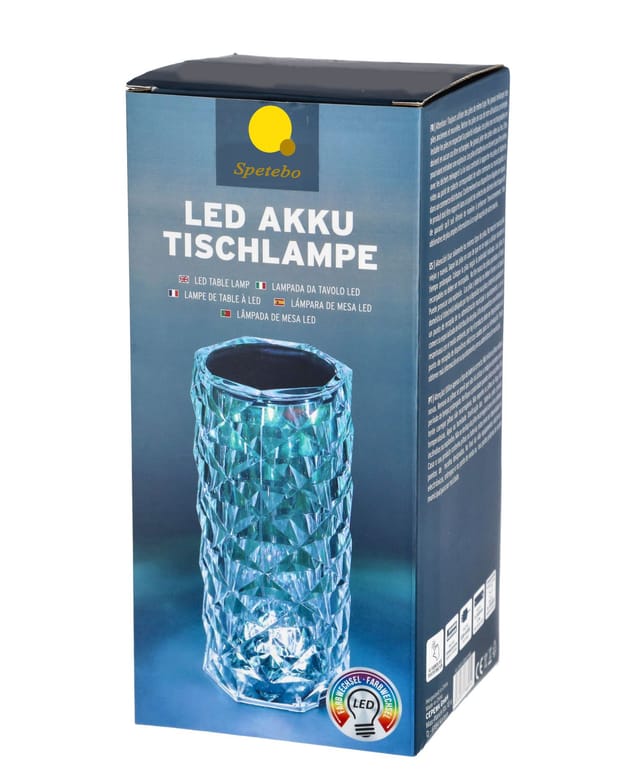 Led Akku Touch Leuchte aus Acryl Kristall mit Fernbedienung - 21 x 9 cm - Tischleuchte im Diamond-Design mit Farbwechsel und Dimm Funktion