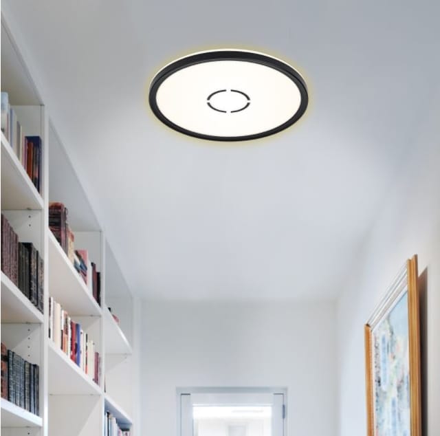 Briloner - Deckenleuchte mit Hintergrundbeleuchtung led Deckenlampe rund Flurlampe Schwarz Küchenlampe, Backlight, 18W 2400lm neutralweiß, DxH 29,3 x