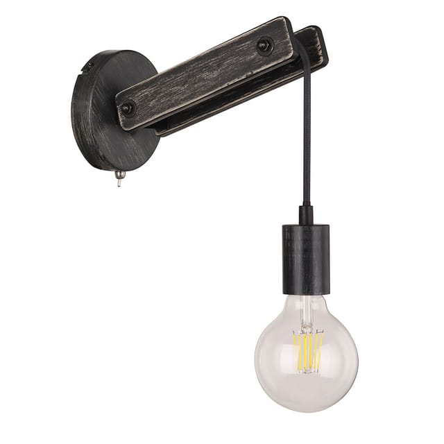 Wandlampe Vintage Leuchte Industrial Vintage Wandleuchte Holz Innen, mit Kippschalter, 1x E27, LxBxH 23,5 x 12 x 19,5 cm