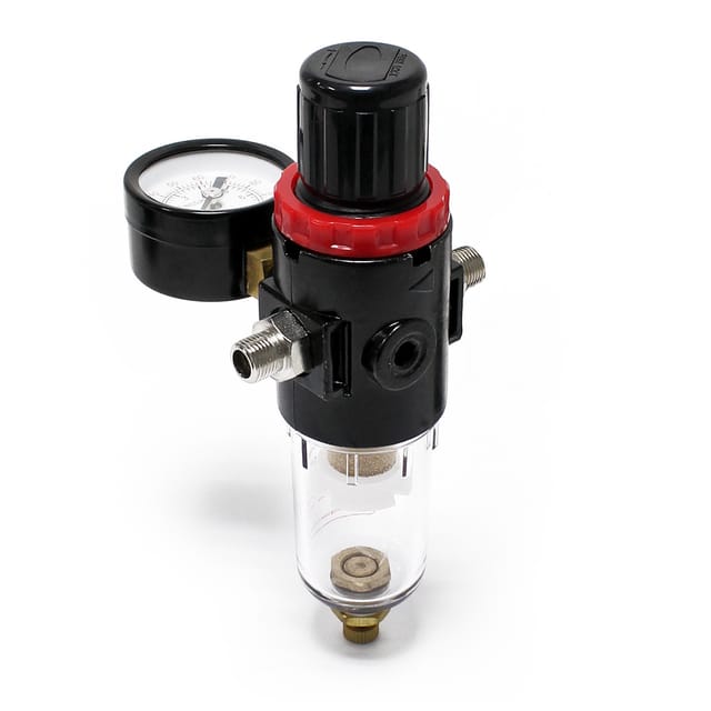 Wiltec - Luftfilter mit Wasserabscheider und Druckregler bis 7 bar, 2x 12,91 mm (1/4'), 9,51 mm (1/8') Adapter, Zubehör für Airbrush Kompressor