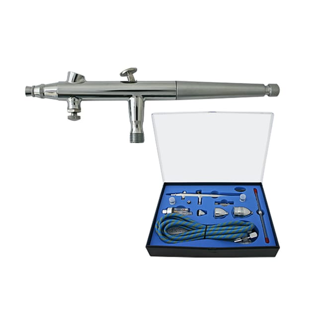 Airbrush Pistole Typ 186K mit Double Action Funktion, Düse ø 0,2-0,5 mm, 3 Farbbecher, Adapter für Modellbau, Nailart usw. - Wiltec