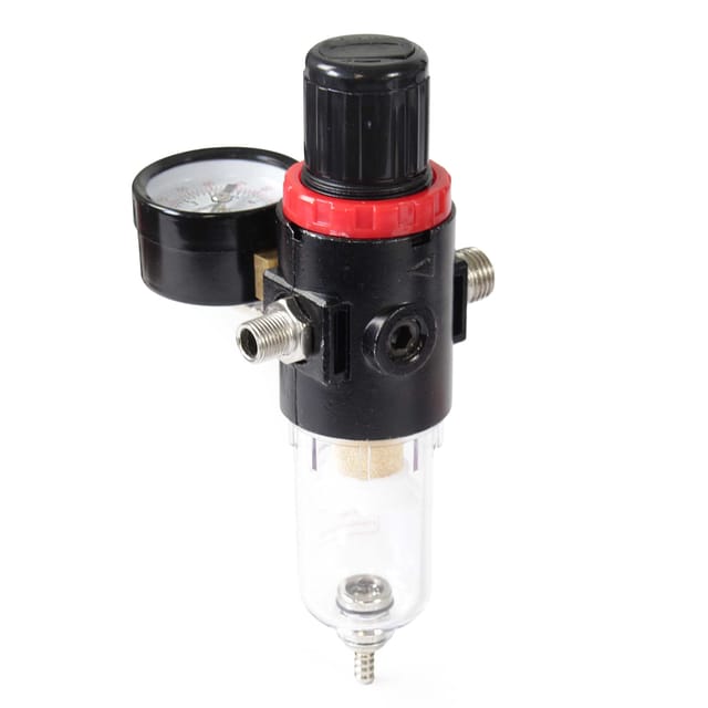 Wiltec - Luftfilter mit Wasserabscheider und Druckregler bis 7 bar für Airbrush Kompressor, 2x 12,91 mm (1/4'), 9,51 mm (1/8') Adapter, Zubehör