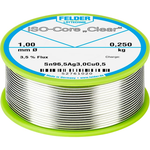 Felder Löttechnik - Felder ISO-Core 'Clear' SAC305 Lötzinn Spule Sn96,5Ag3Cu0,5 0.250 kg 1 mm