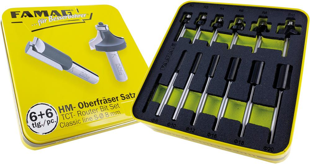 HM-Oberfräser-Satz Classic-Line 6+6 tlg. Fräser-Set Metallbox Abrundfräser - Famag