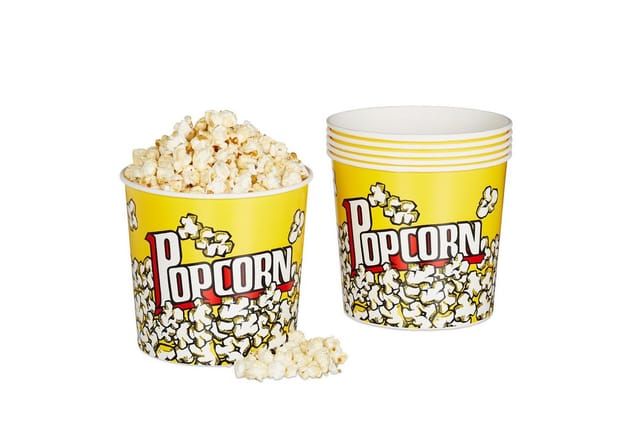 Relaxdays - Popcorn Eimer, 6er Set, Popcorn Behälter Kunststoff, wiederverwendbar, 2,8 l, Retro Popcornbecher, gelb