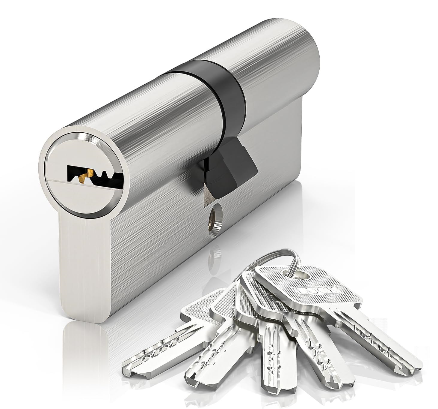 45/45 (90 Mm) Vernickelter Türzylinder, Mit Horizontalen Vertiefungen, Euro-zylinder Aus Aluminiumlegierung, Geeignet Für Verbundwerkstoffe Und Pvc.