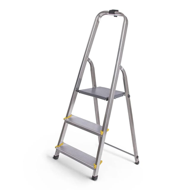 Stehleiter Dura 3 Sprossen aus Aluminium, leicht und zusammenklappbar, Antirutschbeschichtung, Plattformhöhe 54cm, Höchstbelastung 150kg. - Hoström