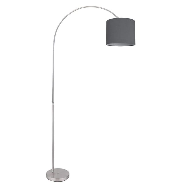 Bogenstehlampe Stoffschirm Stehlampe gebogen Wohnzimmer Bogenlampe grau, Fernbedienung dimmbar höhenverstellbar, 1x rgb led 9W 806Lm, LxH 96x195 cm