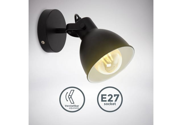 B.k.licht - Wandlampe - schwenkbar, retro, E27 Fassung, max. 10W, schwarz