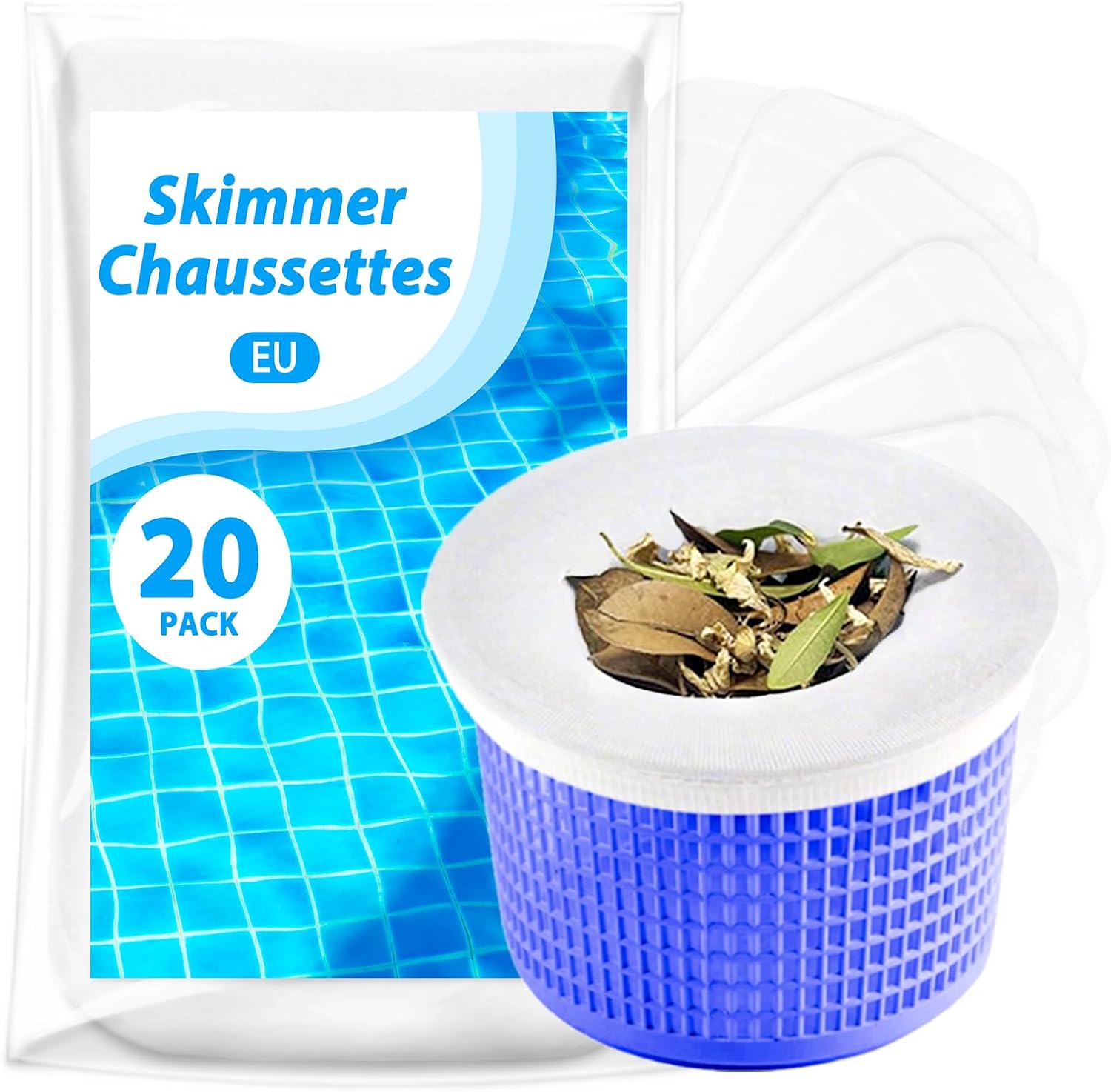 Fliti 20-teiliges Set Poolskimmer-socken, Waschbare Und Wiederverwendbare Skimmer-socken Für Skimmerkörbe, Elastischer Nylon-poolskimmer-vorfilter (geeignet Für Filter Von 7 Bis 19 Cm)