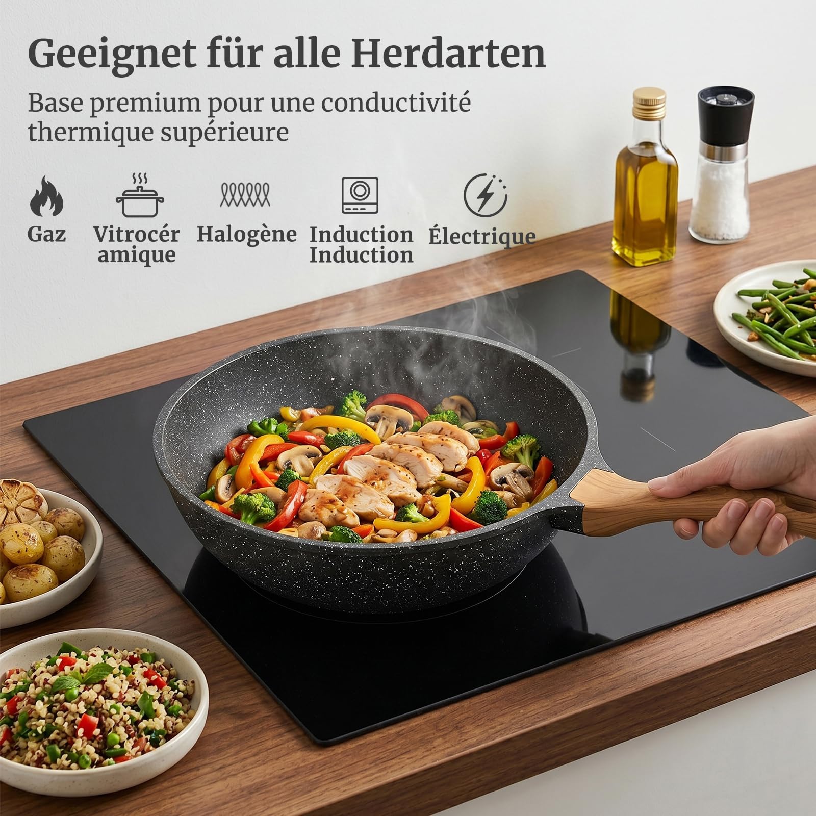 Yashe Tiefe Bratpfanne Sd-dfpc-24, 24 Cm, 3,3 L, Glasdeckel