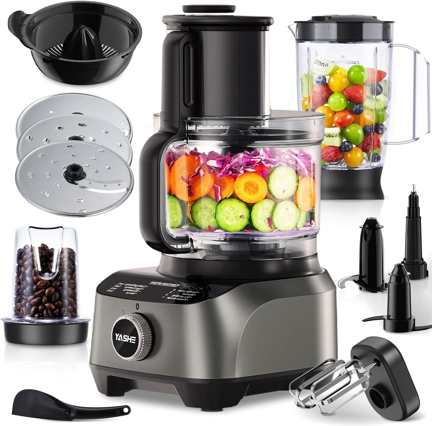 Yashe Küchenmaschine Hgm-410, 11-in-1, 1300 W, 2,5-l-schüssel, 1,5-l-mixer