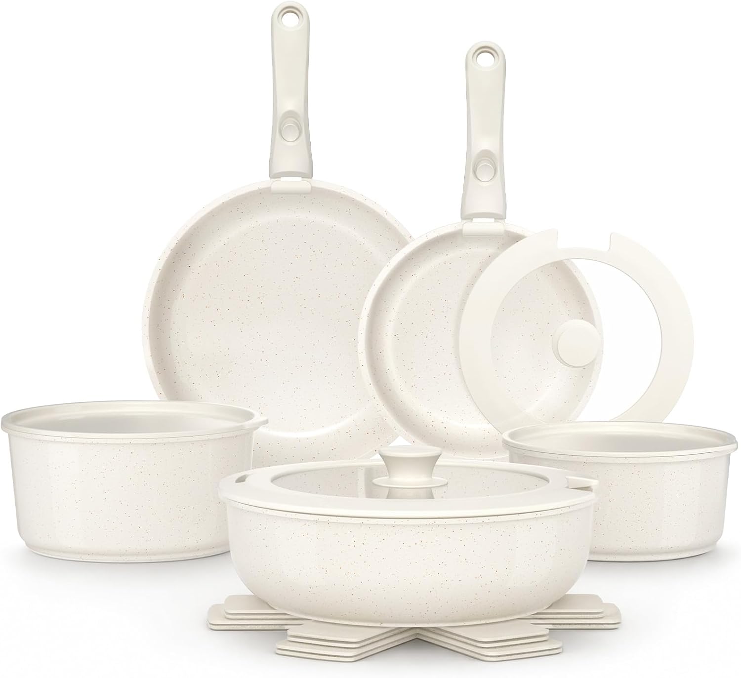 Yashe Kochgeschirr-set Bzd-dc03w, 15-teilig, 2 Abnehmbare Griffe, Weiß