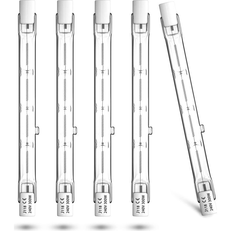 5er-pack R7s 118 Mm 300-w-halogenlampen, Dimmbar, Warmweiß (2800 K), 5900 Lm, Linearer Fluter Für Landschafts- Und Sicherheitsbeleuchtung