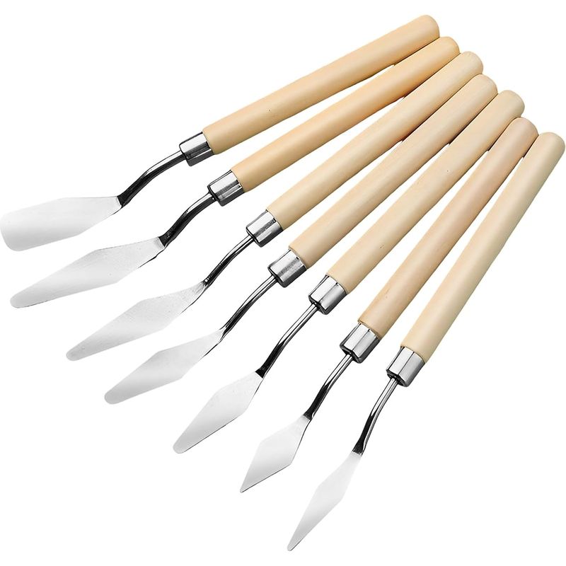 7-teiliges Farbspatel-set, Edelstahl, Holzgriff, Für Ölmalerei, Gouache, Künstler
