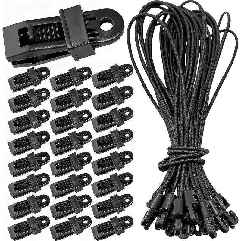 Packung Mit 50 Planenclips, Gummispannern, Kunststoffhaken, Verstellbarem Spannsystem, Für Zelte Und Markisen