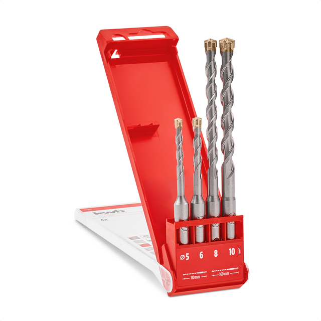 KWB - HB2X sds Plus Bohrer Set, 4 tlg., 110/160 mm, ø 5 / 6 / 8 / 10 mm (hm x Cross Point, U-förmige gefräste Spirale, 40 cr Stahl, sds Plus)