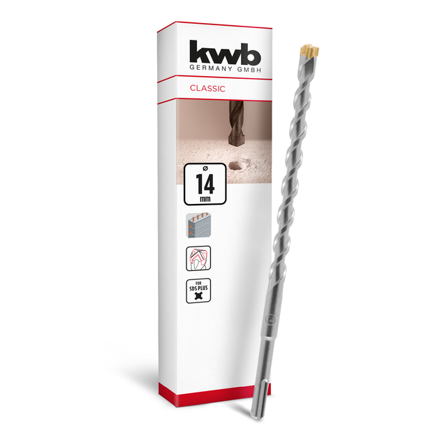 KWB - sds Plus Bohrer, sds Plus Hammerbohrer (ø 14 mm x 260 mm, mit extrem schneller Hartmetall 4X-Schneide, für armierten Beton, Stein & Mauerwerk)