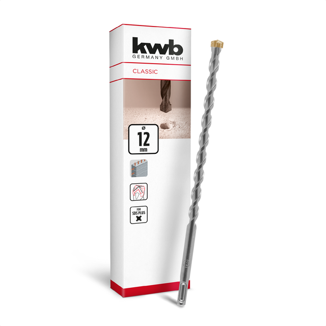 KWB - sds Plus Bohrer, sds Plus Hammerbohrer (ø 12 mm x 260 mm, mit extrem schneller Hartmetall 4X-Schneide, für armierten Beton, Stein & Mauerwerk)