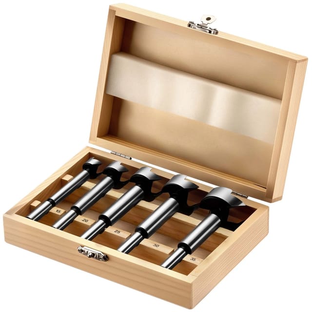 Wiltec - Forstner-Bohrersatz 5-teilig, Lochbohrer in 5 Größen 15-35 mm, Stahlbohrer Zubehör für Bohrmaschine, präzise Holz-Arbeiten mit Topfbohrer