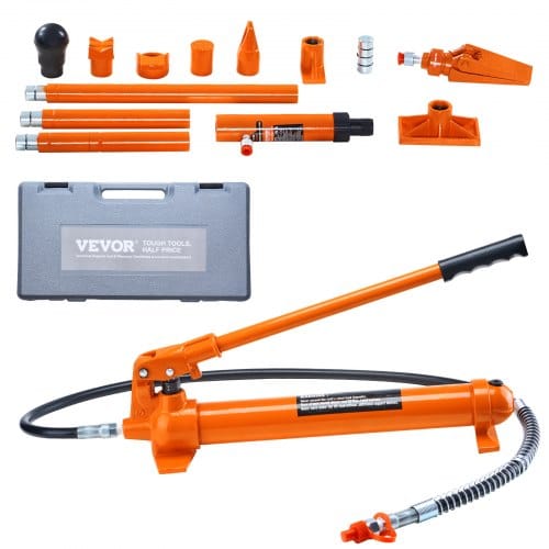 Hydraulikzylinder Bausatz, Tragbarer Hydraulischer Wagenheber 10 T, Mit 1,4 M Ölschlauch, Autokarosserierahmen-reparaturset Mit Aufbewahrungskoffer Für Autoreparatur, Lkw, Bauernhof, Orange