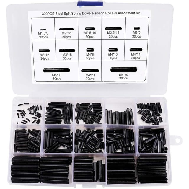 Splint-Splint-Sortiment aus Manganstahl, M1,5, M2, M2,5, M3, M4, M5, M6, mit Box, 390 Stück