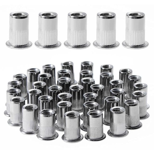 Gabrielle - 100 Stück M6 Flachkopf-Gewindenietmuttern, Edelstahl-Gewindenietmuttern, Gewindeeinsätze-Sortiment für Kunststoff-Gewinde (12 mm × 15 mm)