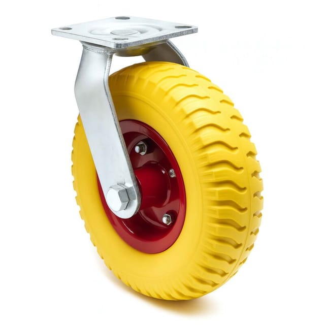 Wiltec - Lenkrolle Ø220mm Transportrolle 58mm breit bis 100kg gelb aus Vollmaterial mit schwingender Halterung, pannensicher, leiser Lauf